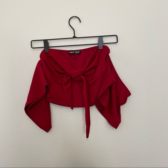 New in package shein red tie bust crop top off the shoulder stretchy sz.S(4) - Picture 1 of 3